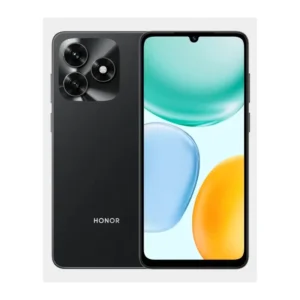 Honor smartphone with black back featuring a square triple-camera module and a front edge-to-edge display with a notch.