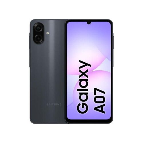 Samsung Galaxy A07 8GB RAM 256GB - Smart Hub Kenya Front and back view of a Samsung Galaxy A07 smartphone; front shows a purple wallpaper, back reveals a vertical triple-camera module.