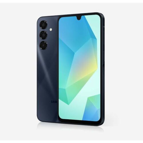 Samsung Galaxy A16 4GB RAM 128GB - Smart Hub Kenya Dark blue Samsung smartphone with front display showing a notch and triple rear cameras on the back left, glossy finish.