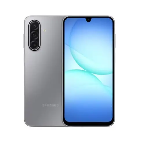 Samsung Galaxy A17 8GB RAM 256GB 4G - Smart Hub Kenya Silver smartphone shown from front and back; front has a small notch, back features a vertical triple-camera module on the left.