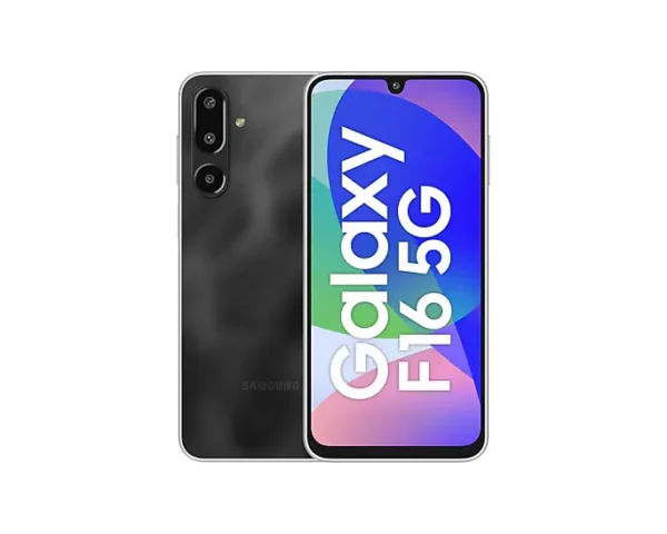 Samsung Galaxy F16 5G 6GB RAM 128GB - Smart Hub Kenya Samsung Galaxy smartphone shown from back and front, black color with a triple-camera setup on the rear.