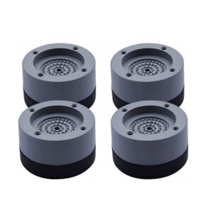Four gray circular mounting feet arranged in a 2x2 grid, each with a central threaded hub and four surrounding holes.