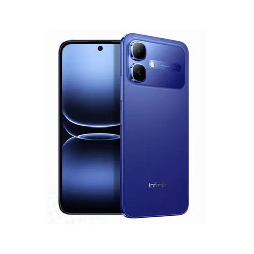 infinix Smart 20 128GB - Smart Hub Kenya Blue Infinix smartphone shown from front and back, featuring dual rear cameras and a punch-hole front camera.