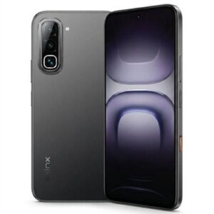 Dark gray smartphone shown from back and side, highlighting a large rectangular multi-lens camera module.