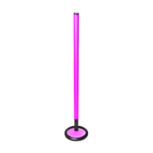 Pink LED light pole with a black circular base, standing upright.